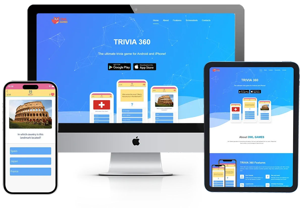 Trivia app screens